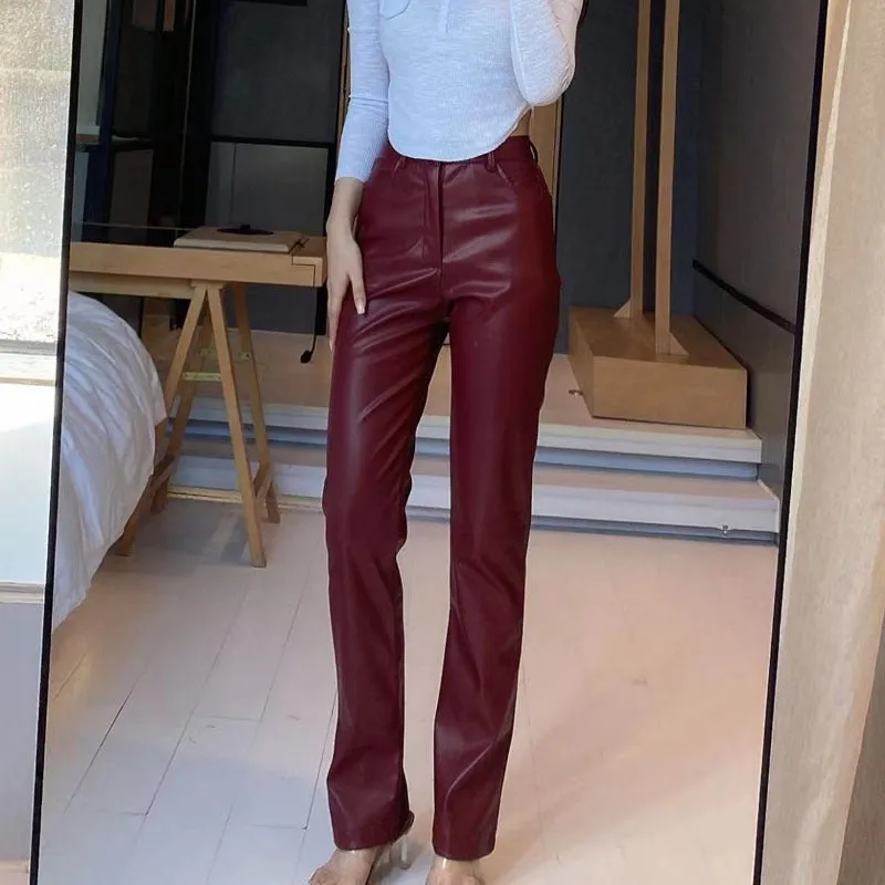 PU Leather High Waist Wide Leg Pants