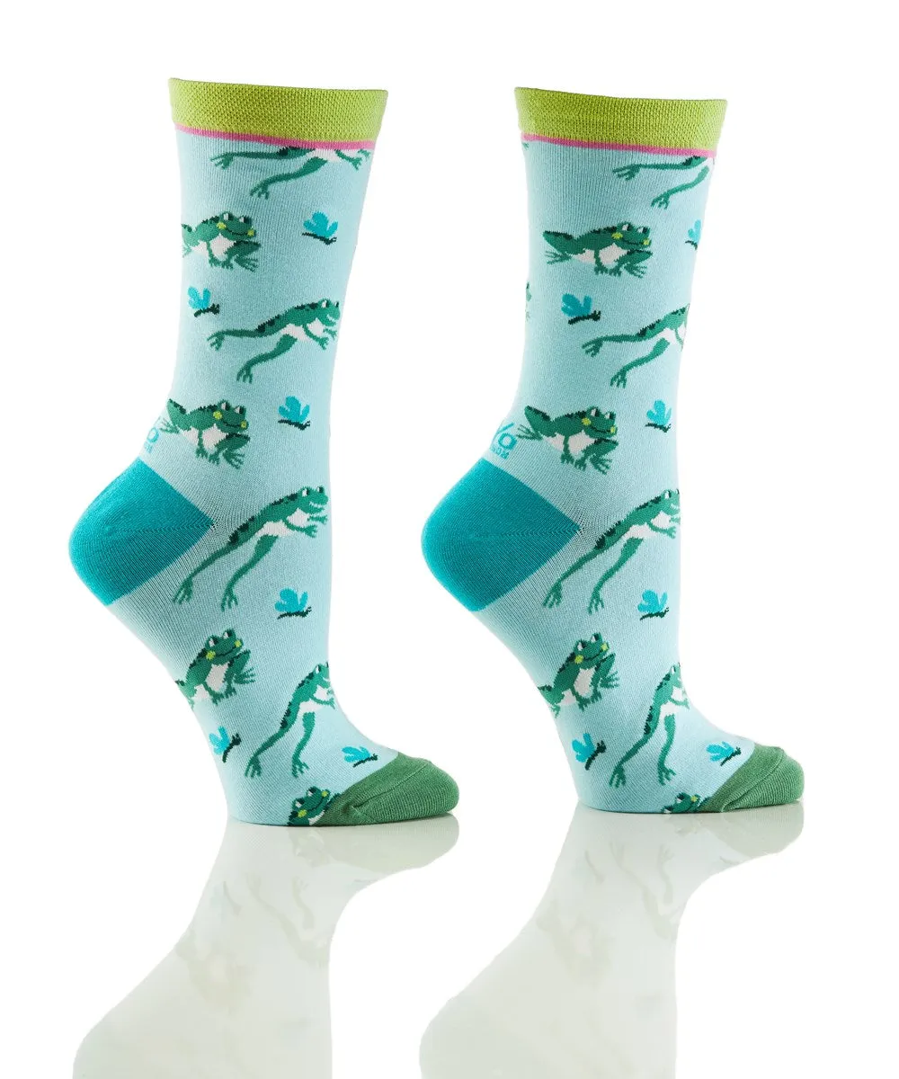 "Jumping Frogs" Cotton Crew Socks by YO Sox - Medium