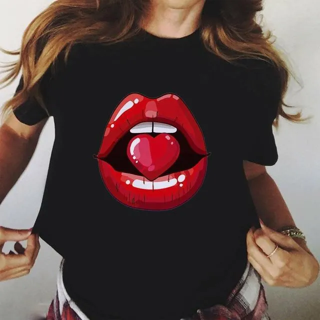 Red Lips with heart T- Shirt