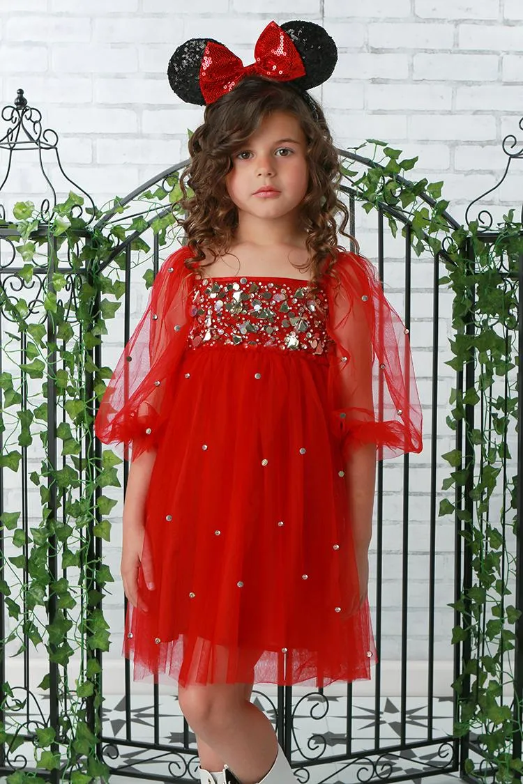 Red Sparkle Babydoll Dress