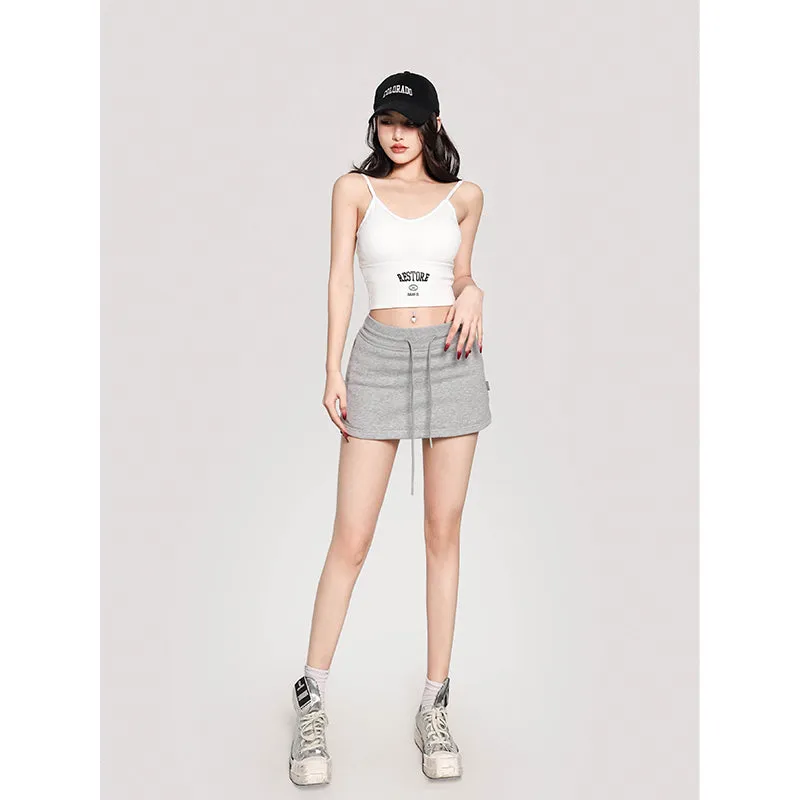 RESTORE Solid Color Sporty Spaghetti Strap Slim Cropped Top