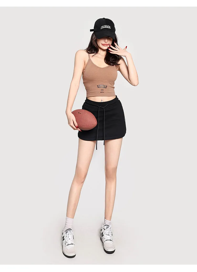 RESTORE Solid Color Sporty Spaghetti Strap Slim Cropped Top