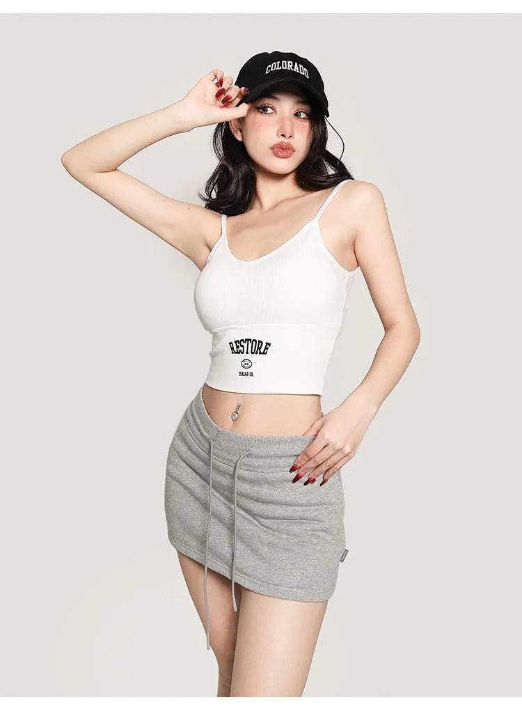 RESTORE Solid Color Sporty Spaghetti Strap Slim Cropped Top