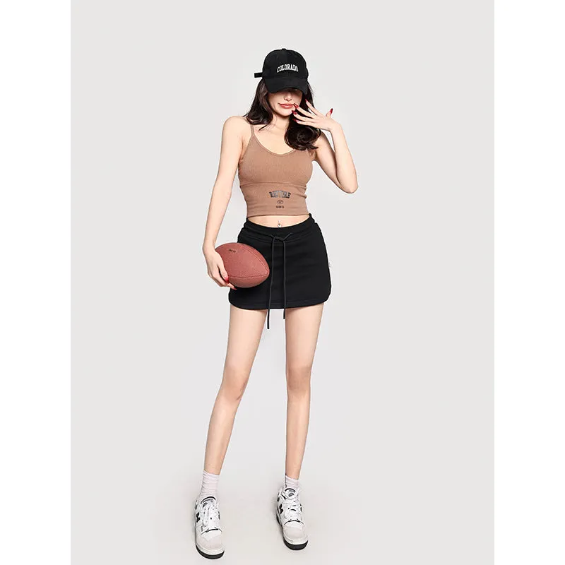 RESTORE Solid Color Sporty Spaghetti Strap Slim Cropped Top