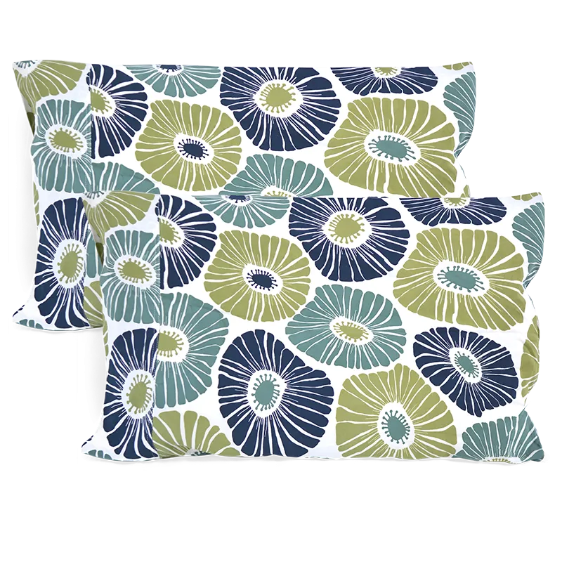 Retro Flowers Green & Blue Standard Pillow Cases