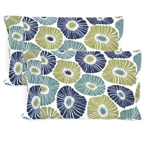 Retro Flowers Green & Blue Standard Pillow Cases