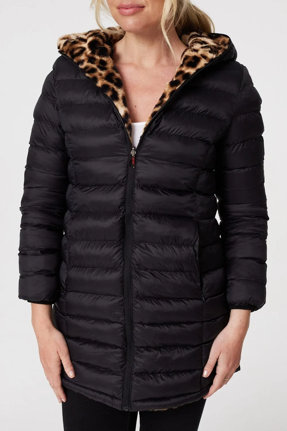 Reversible Leopard Faux Fur Puffer