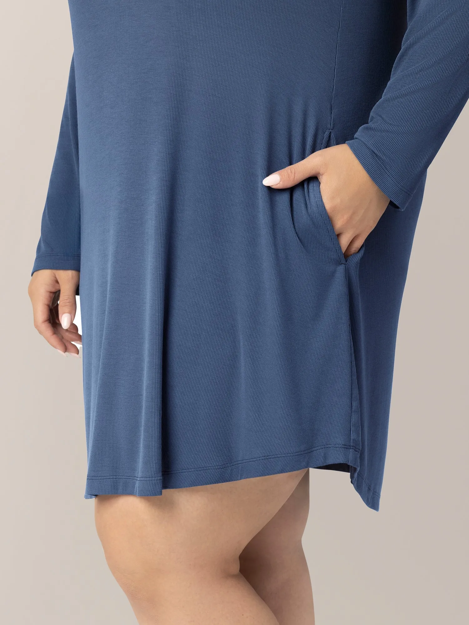 Riley Ribbed Bamboo Maternity & Nursing Nightgown | Slate Blue