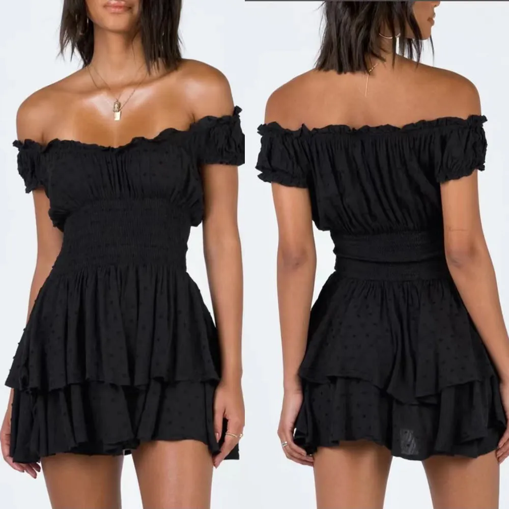 Ruffle Off Shoulder Belted High Waist Romper