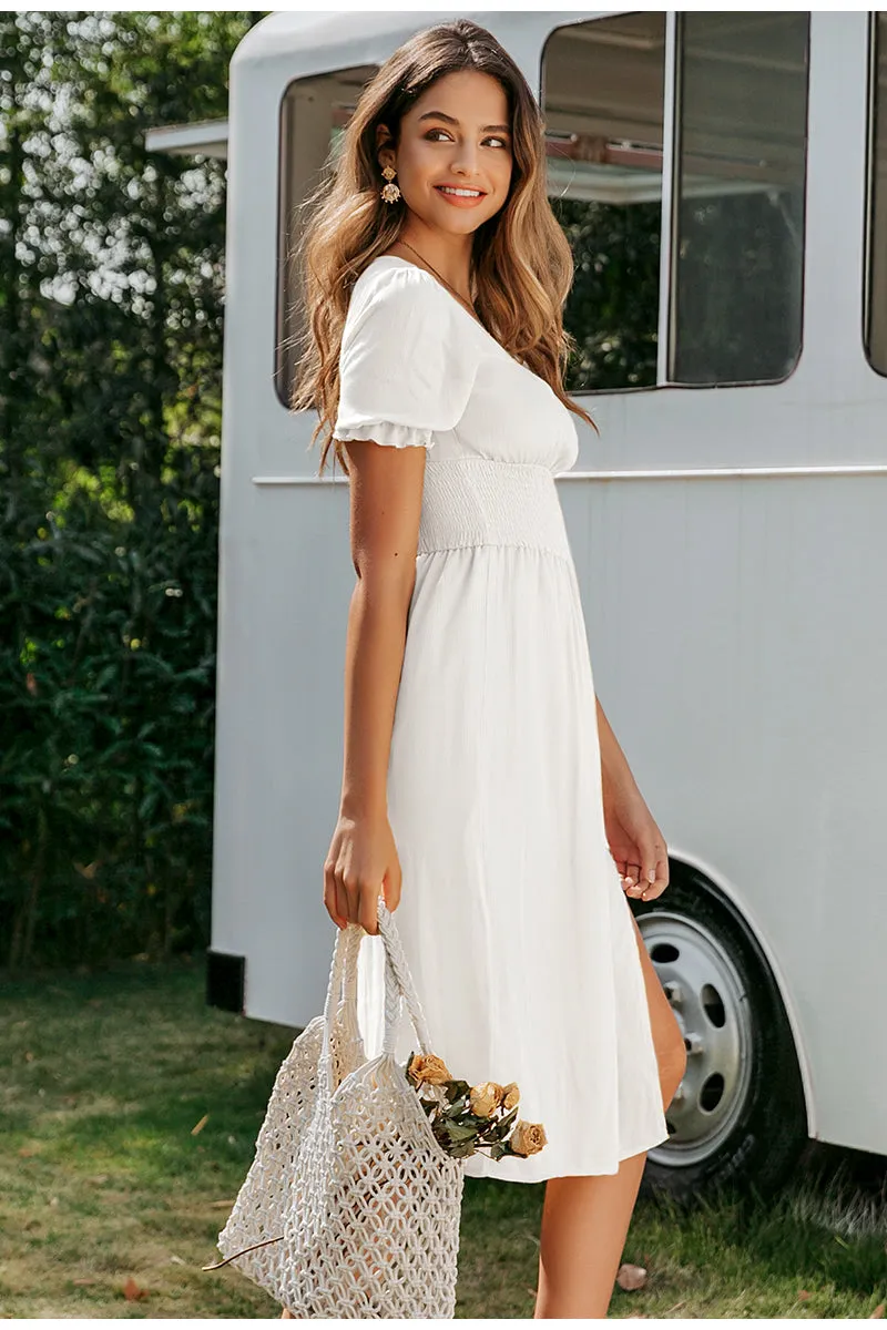 Ruffled Casual High Waist Lantern Cotton Summer Boho Dress