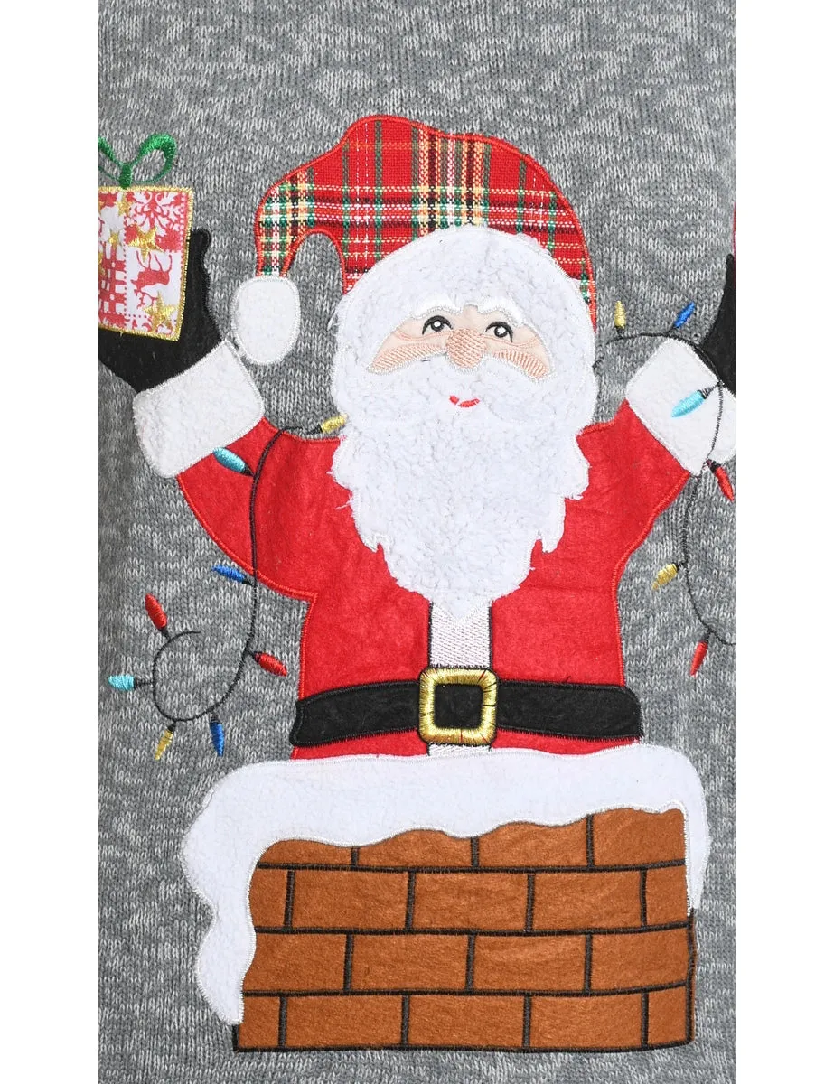 Santa Claus Design Grey Classic Christmas Jumper - M