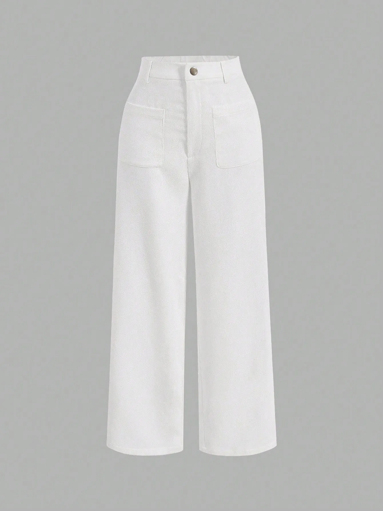 SHEIN High Waist Button Detail Straight Leg Pants