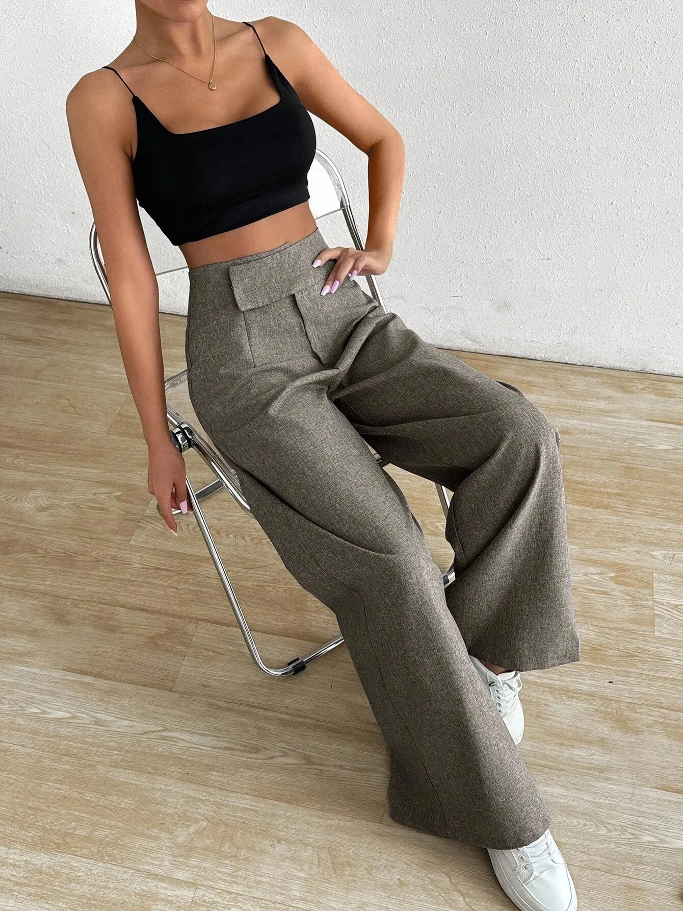 SHEIN Raffinéa Women Asymmetric Waist Loose Casual Wide Leg Pants