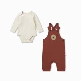 Sherpa Bear Dungarees & Ribbed Bodysuit Outfit