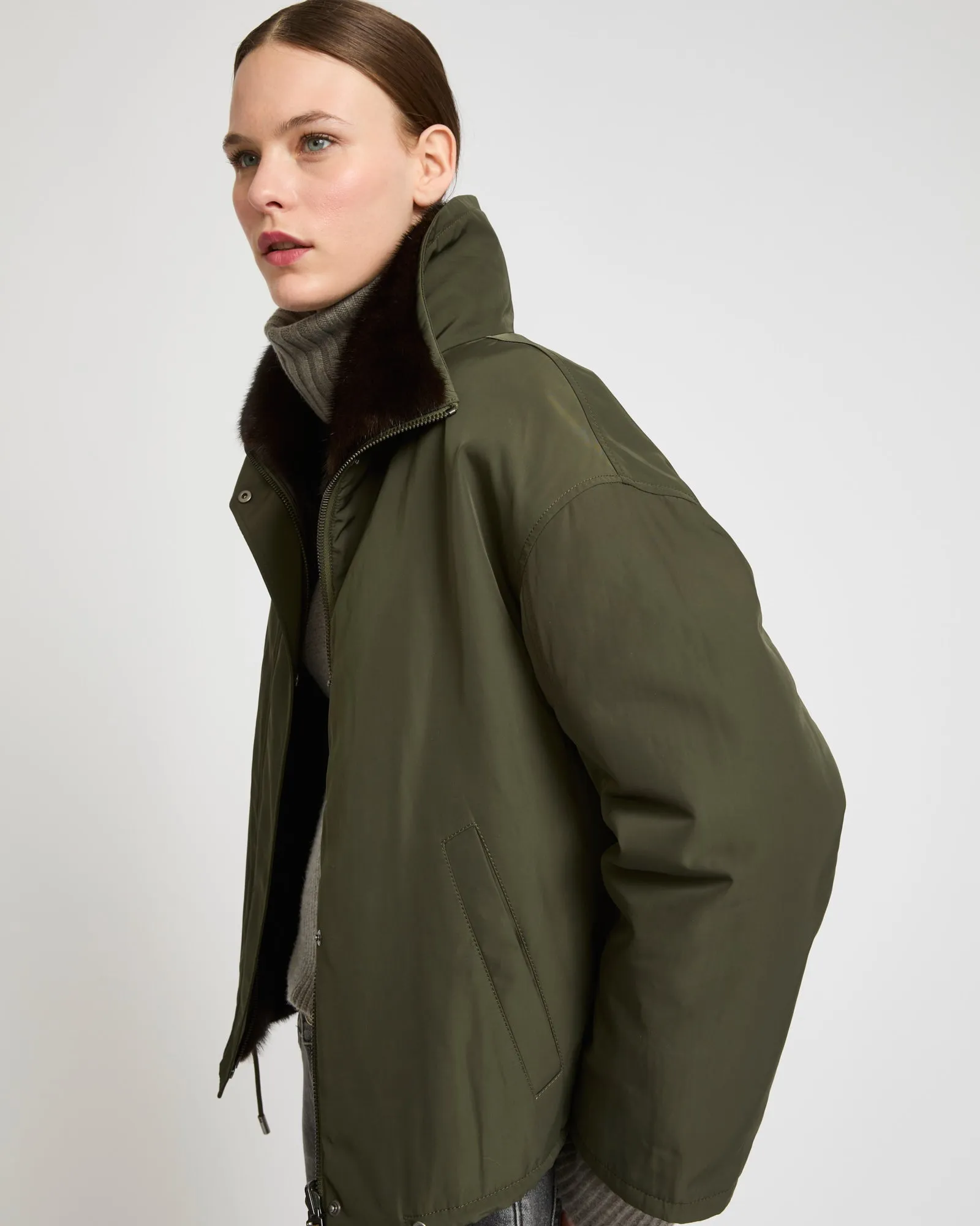 Short parka with mink collar