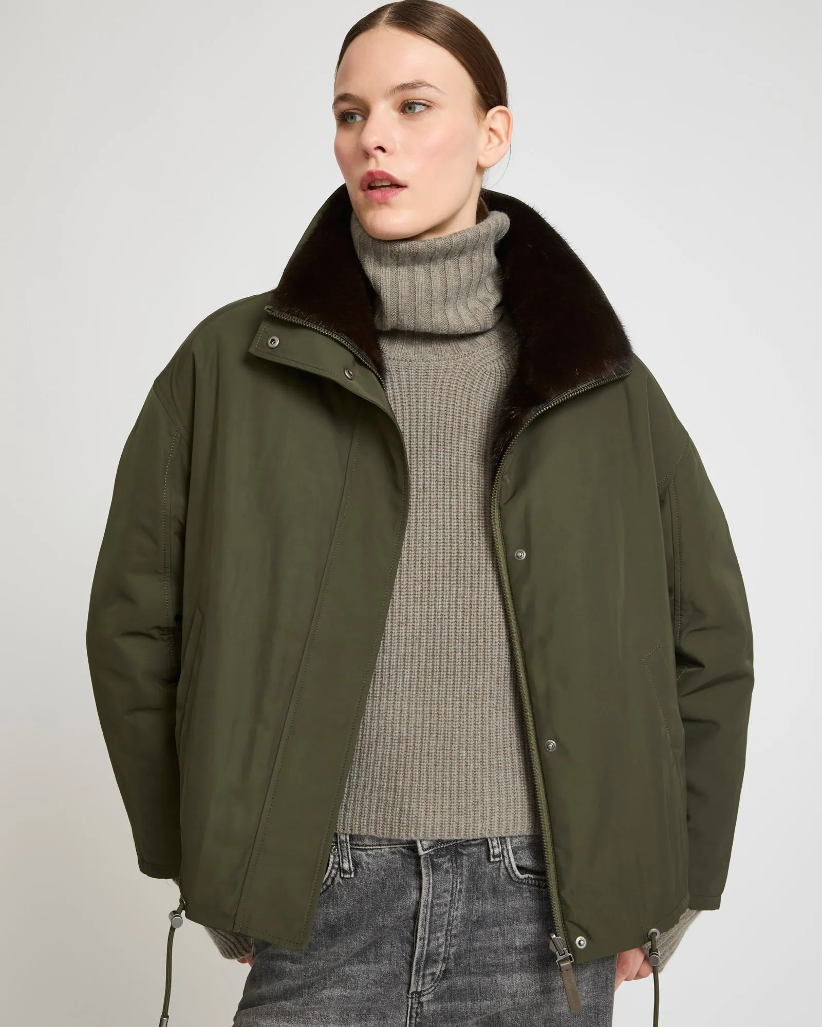 Short parka with mink collar