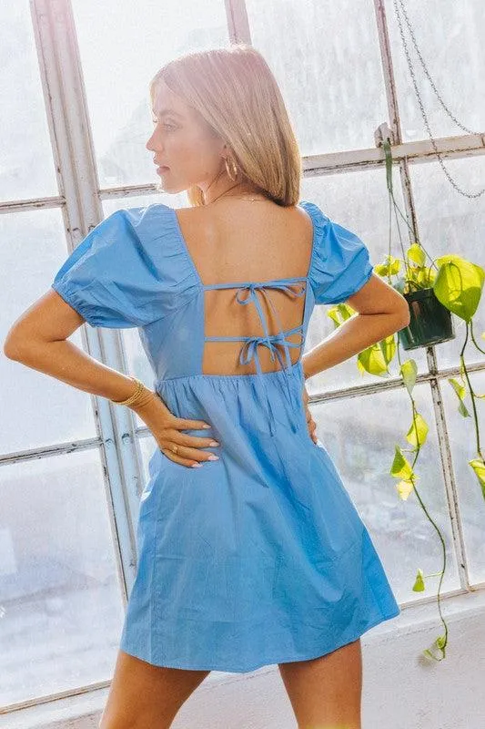 Short Sleeve Back Tie Detail Babydoll Dress