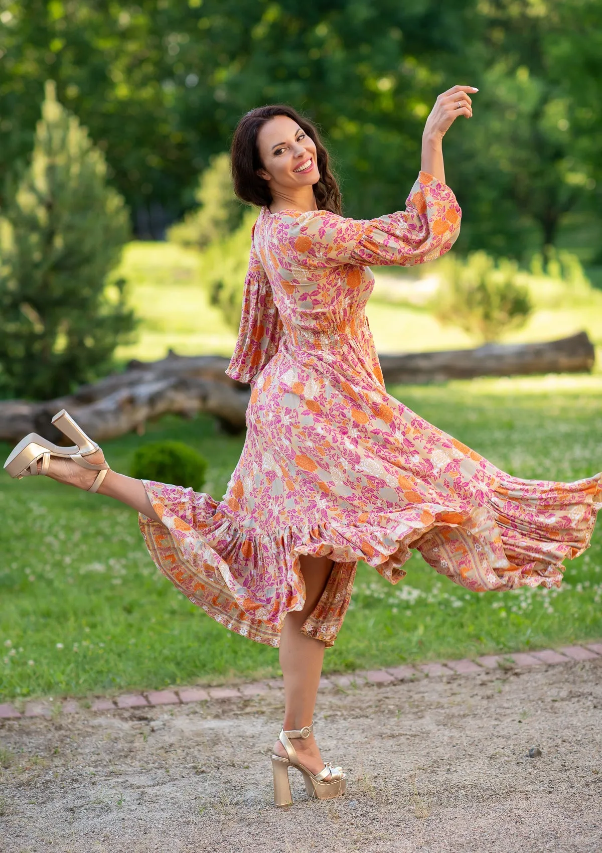 Simona Gold Orange Dress