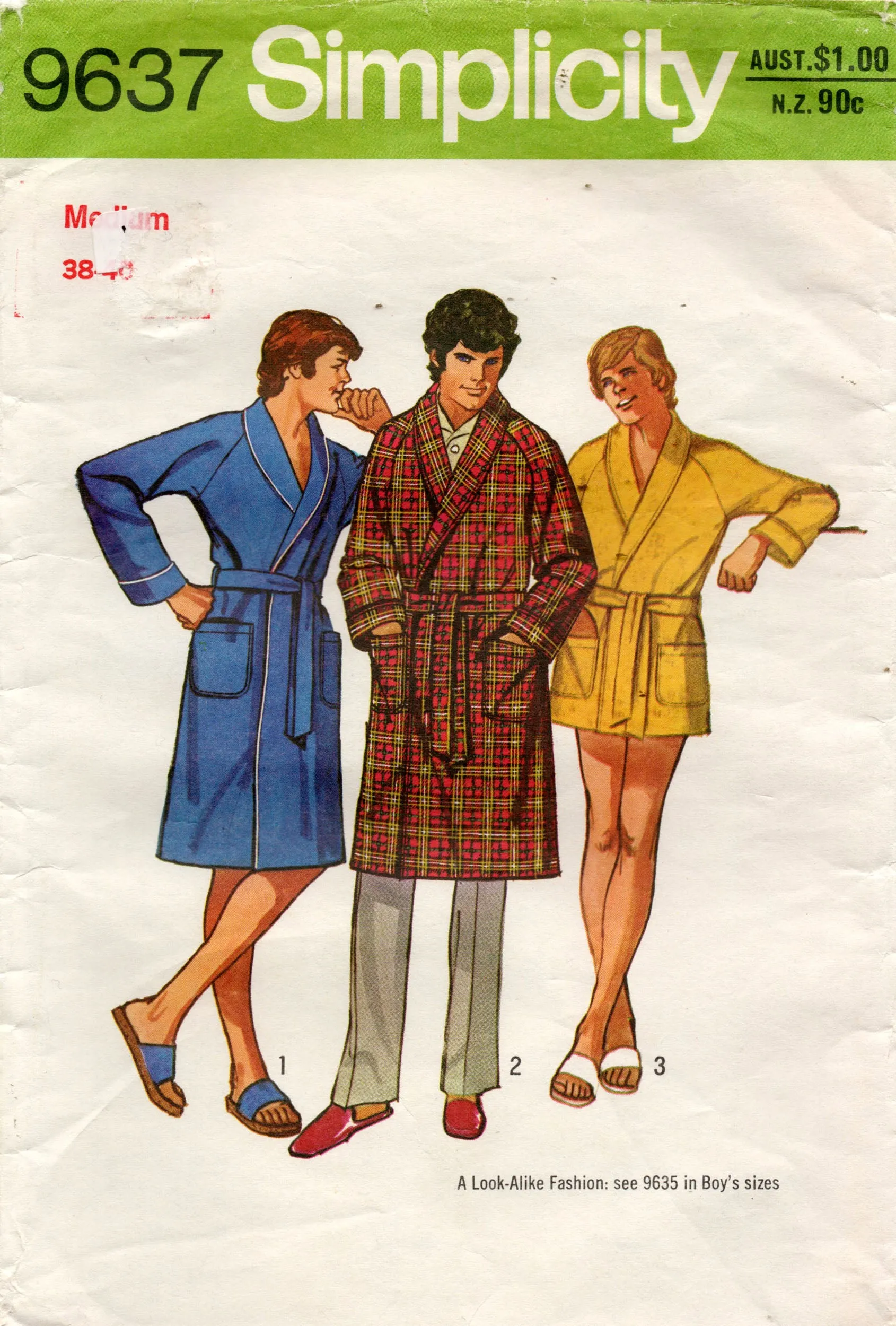 Simplicity 9637 Mens Kimono Style Wrap Robe 1970s Vintage Sewing Pattern Size MEDIUM Chest 38 - 40 inches