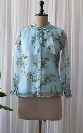 Sky Blue Tie-Up Organza Shirt