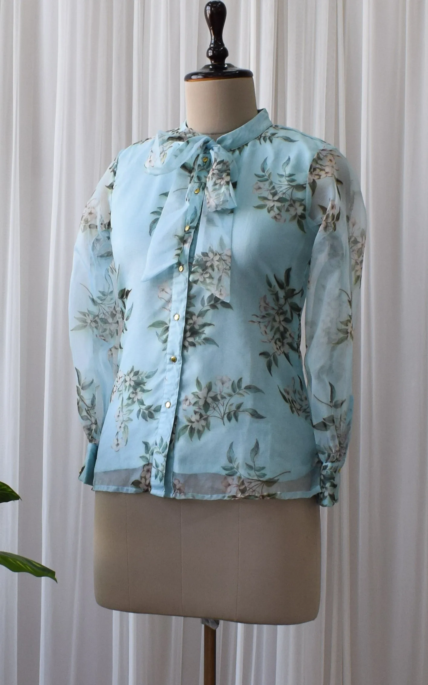 Sky Blue Tie-Up Organza Shirt