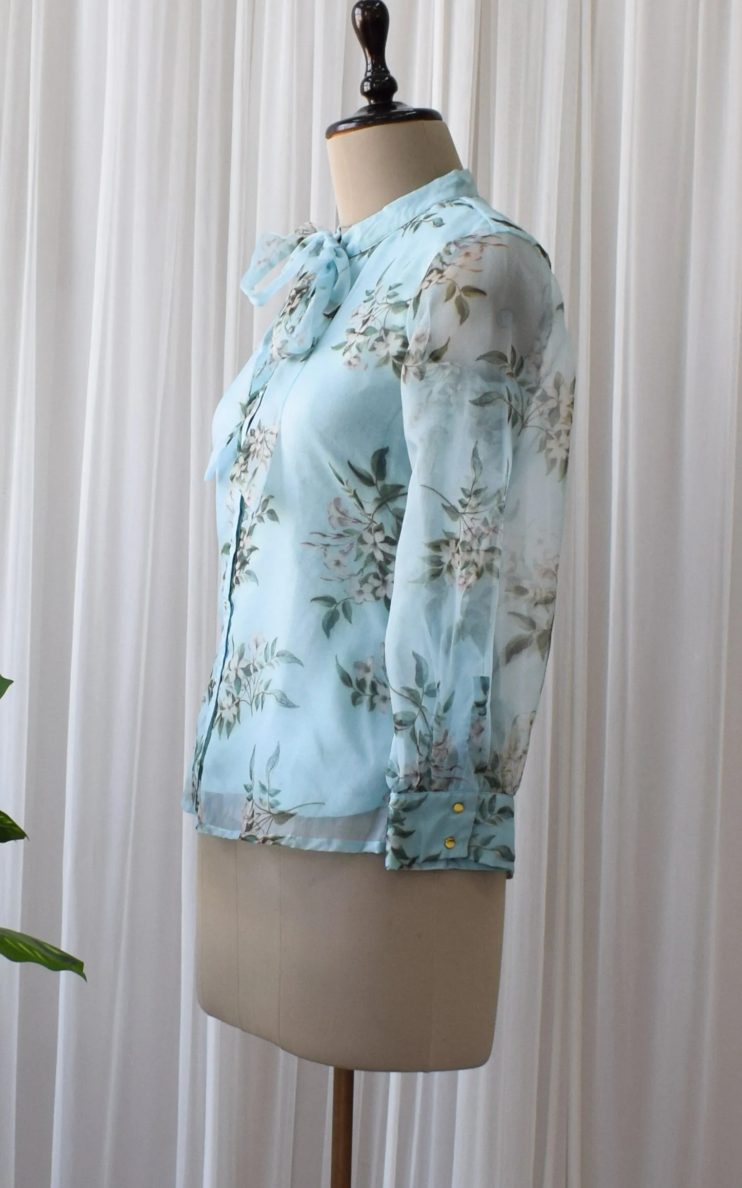 Sky Blue Tie-Up Organza Shirt