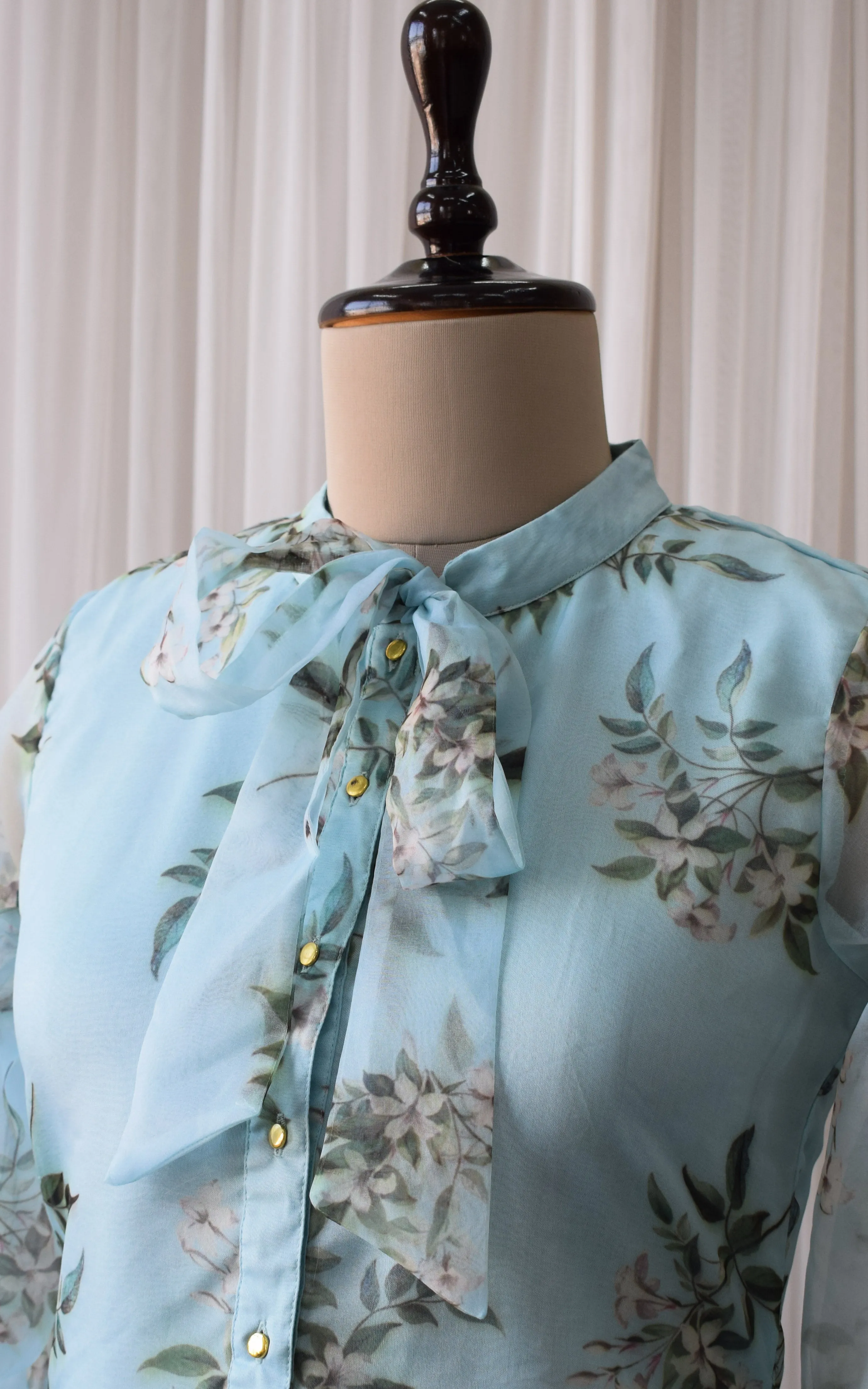 Sky Blue Tie-Up Organza Shirt