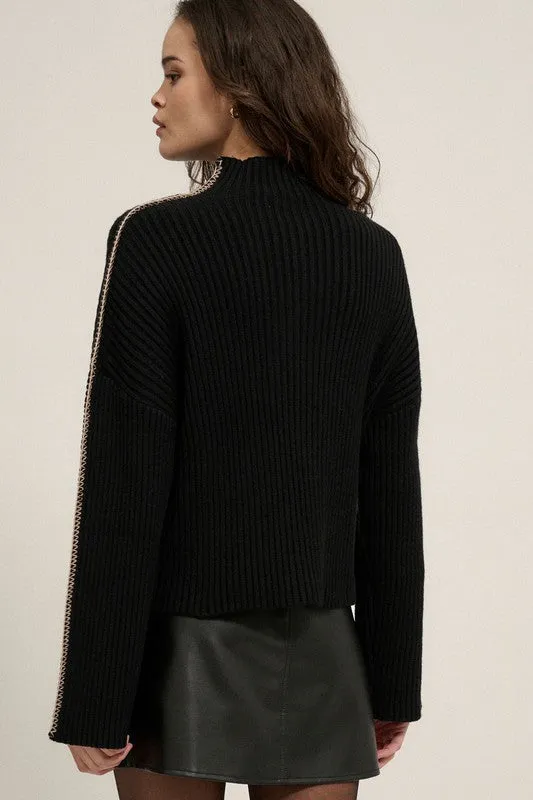 Sleek Silhouette High Neck Knit Sweater - Black