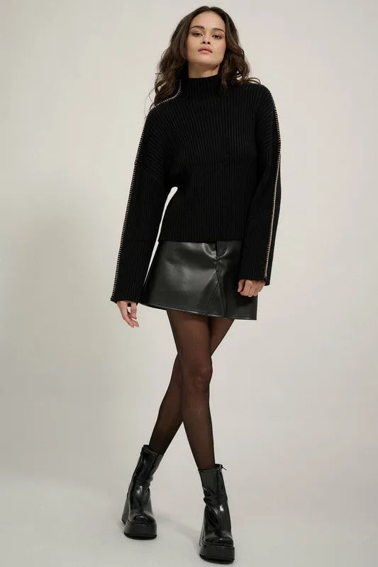 Sleek Silhouette High Neck Knit Sweater - Black