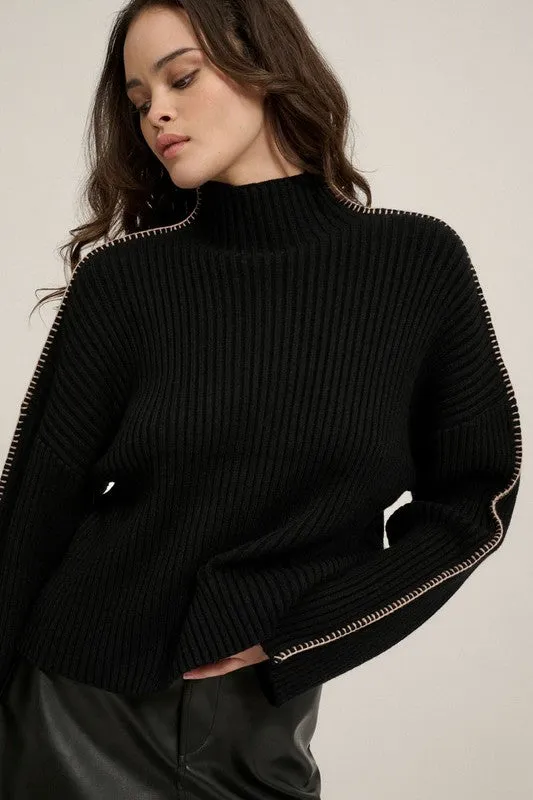 Sleek Silhouette High Neck Knit Sweater - Black