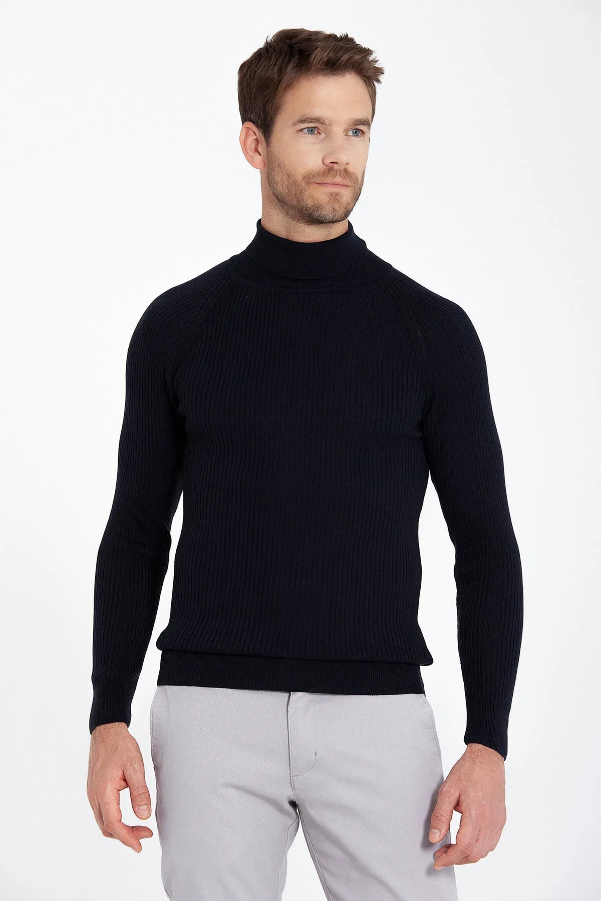 Slim Fit Navy Turtleneck Sweater