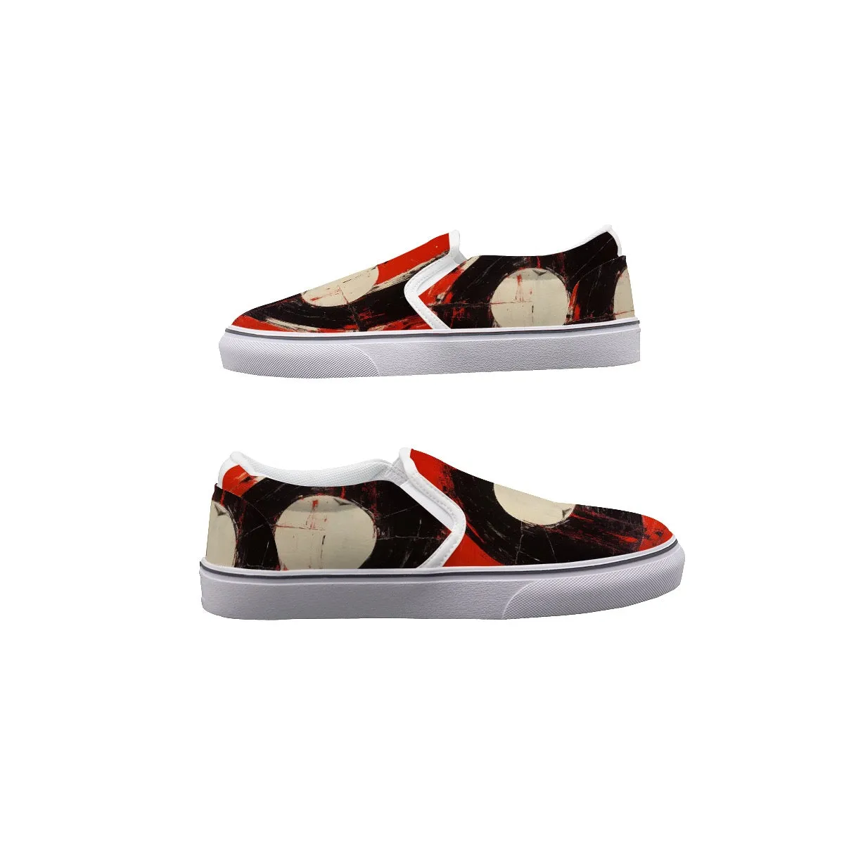 So#42 Men's Slip On Sneakers, red white, and cream pattern