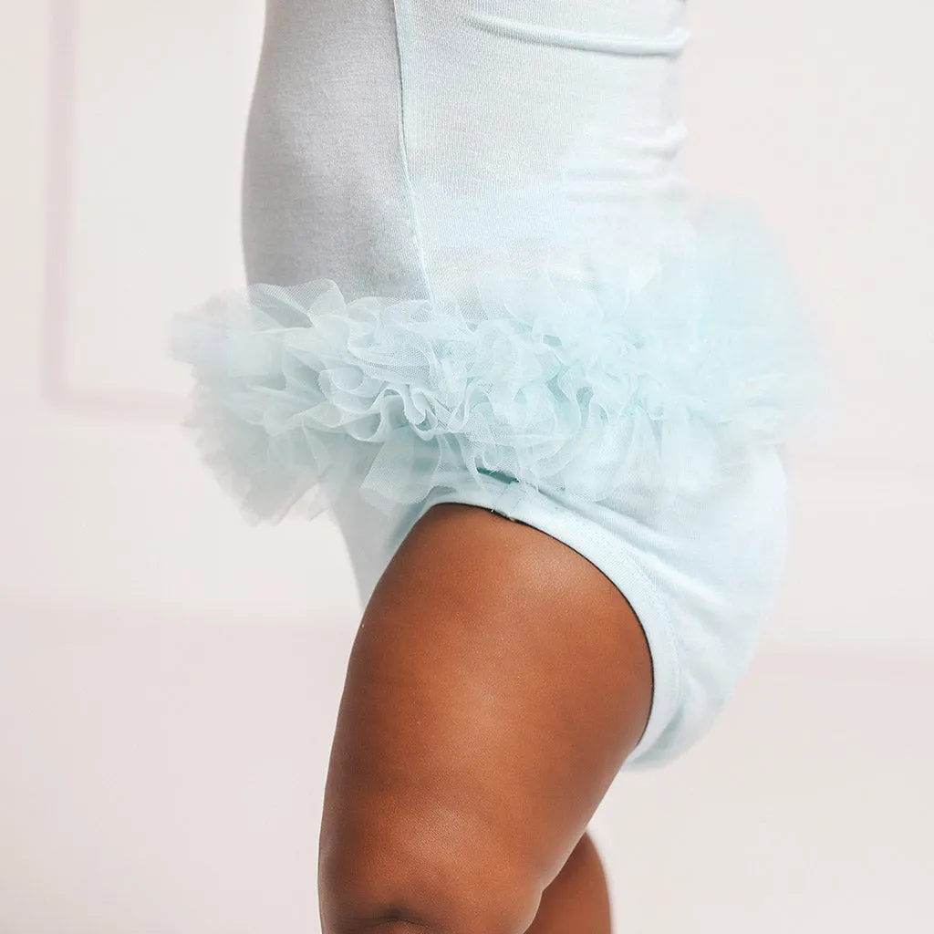 Starry Blue Tulle Sleeve Ruffled Back Bodysuit