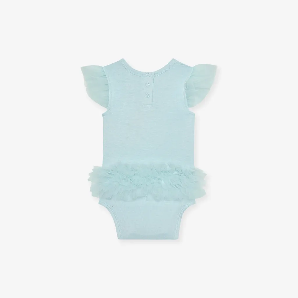 Starry Blue Tulle Sleeve Ruffled Back Bodysuit