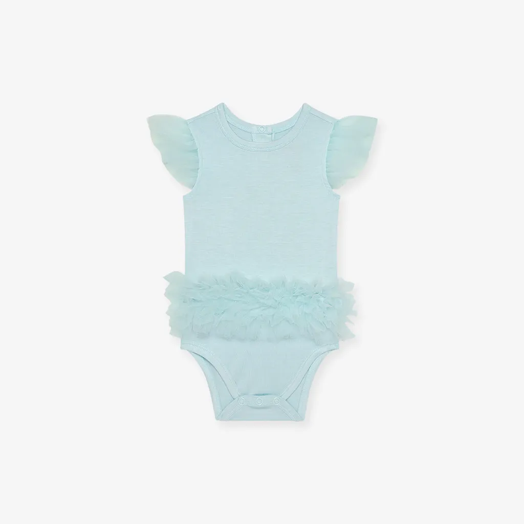 Starry Blue Tulle Sleeve Ruffled Back Bodysuit