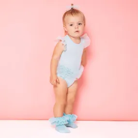 Starry Blue Tulle Sleeve Ruffled Back Bodysuit