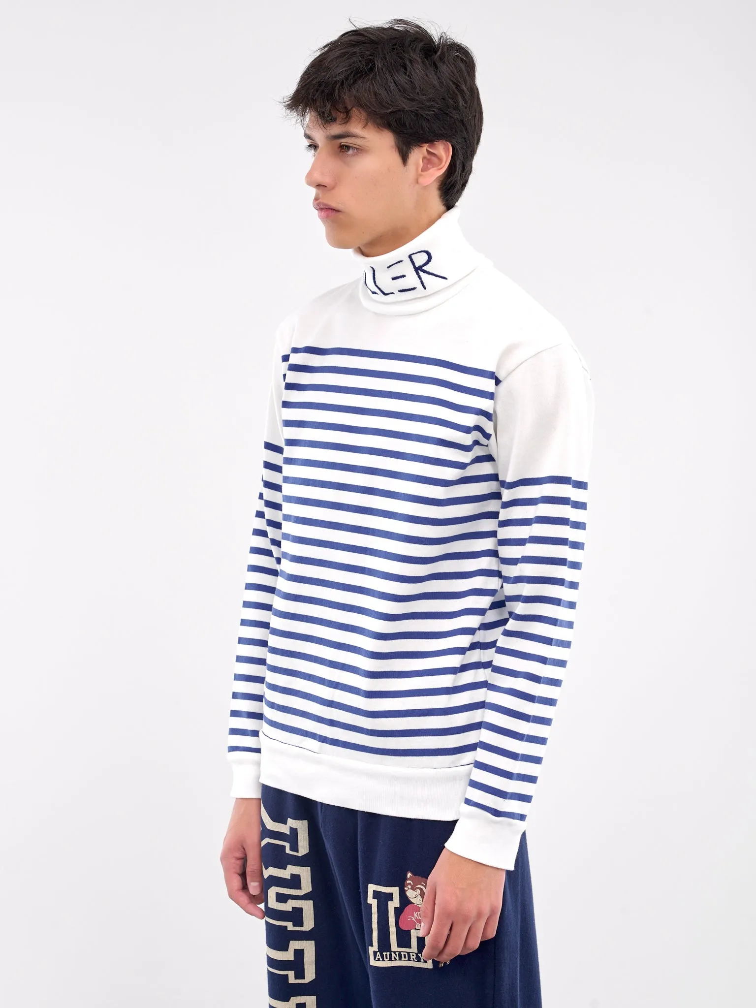 Striped Killer Embroidered Turtleneck (K2409LC020-WHITE)