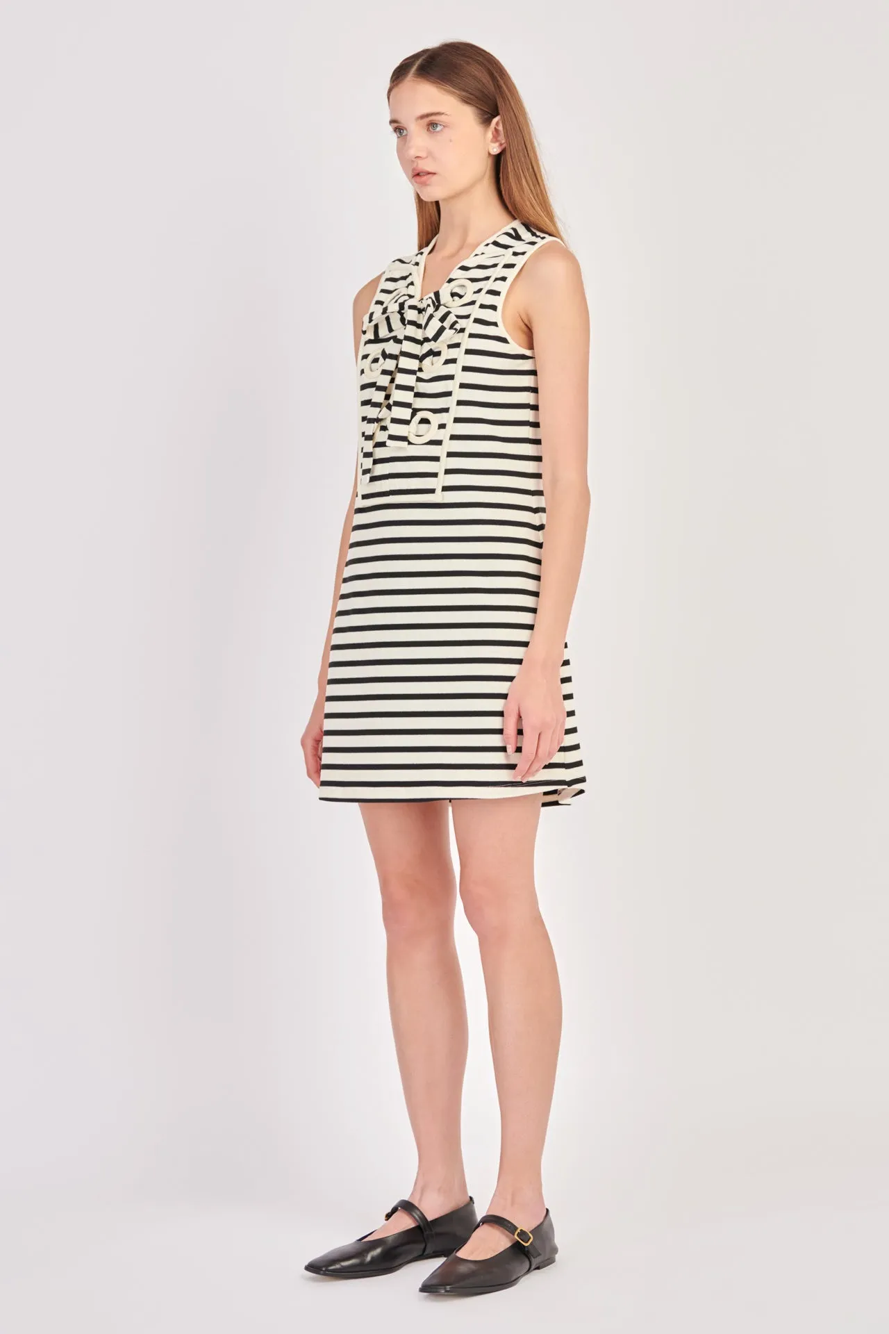 Striped Knit Lace Up Dress