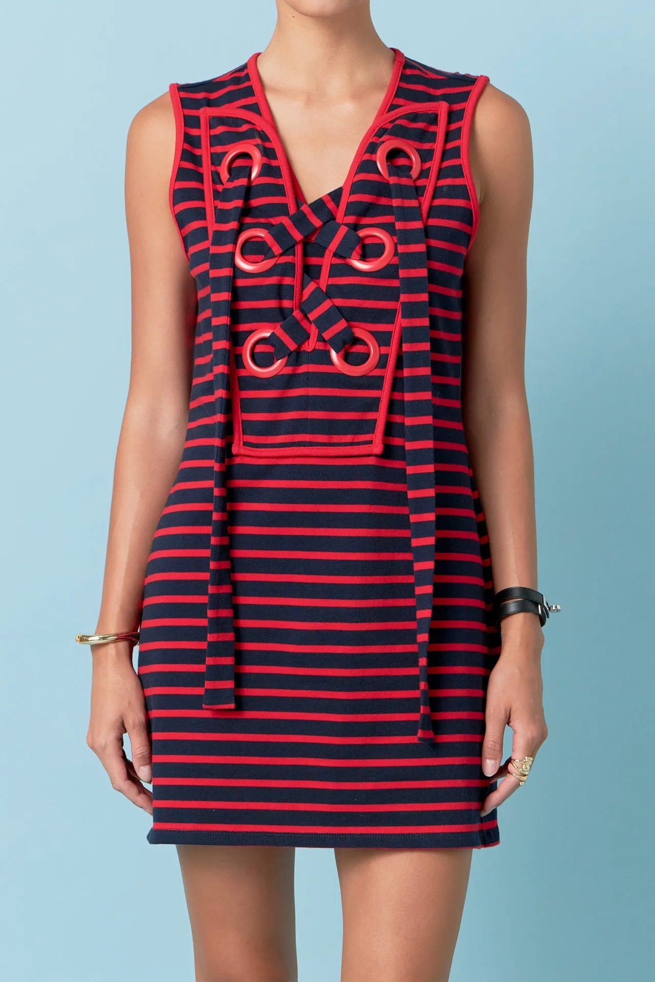 Striped Knit Lace Up Dress