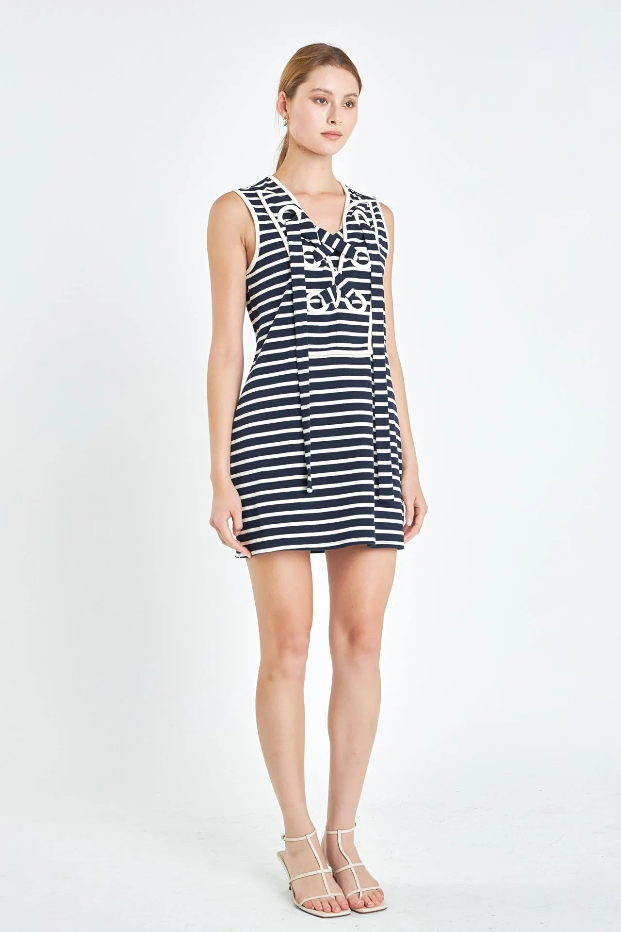 Striped Knit Lace Up Dress