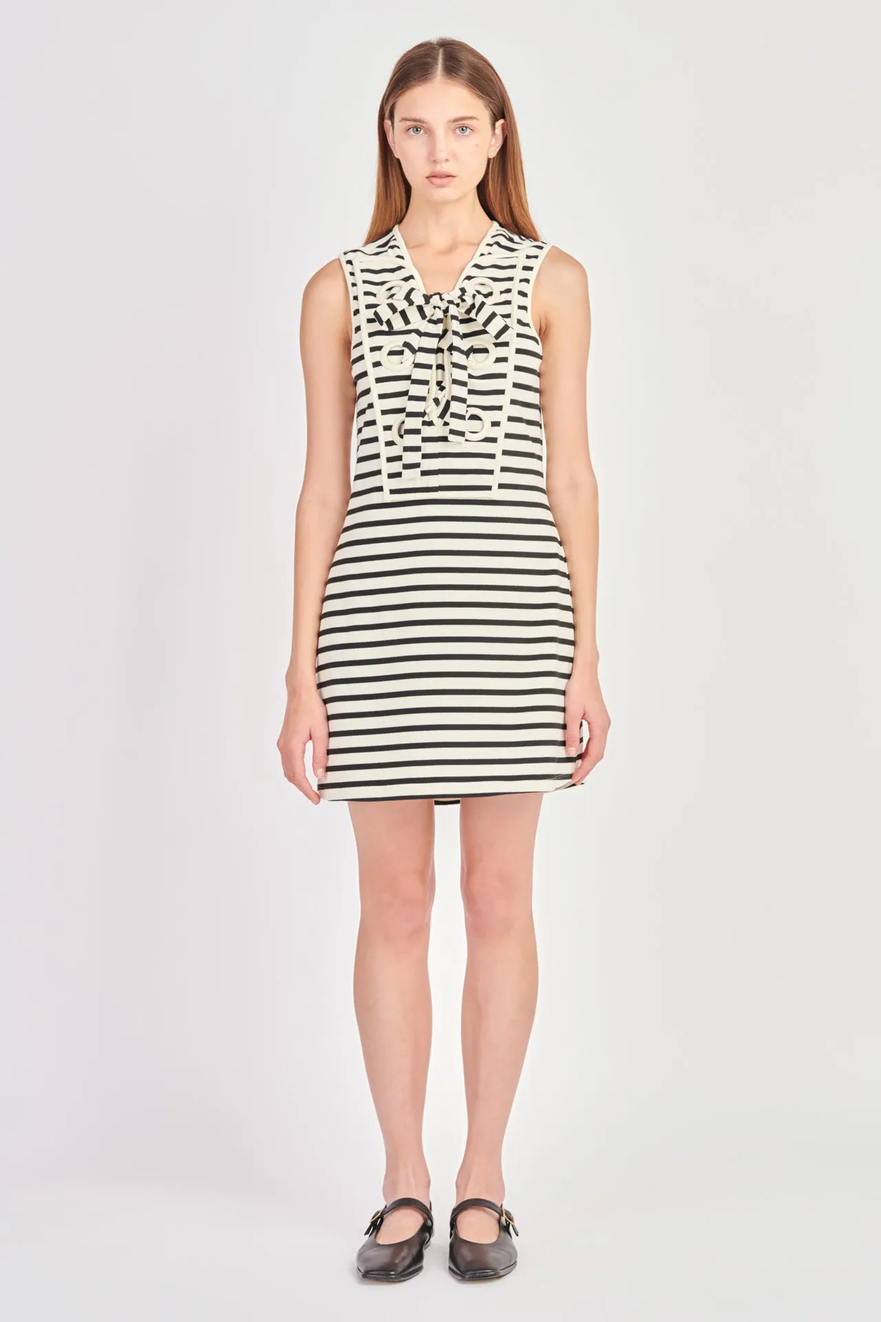 Striped Knit Lace Up Dress