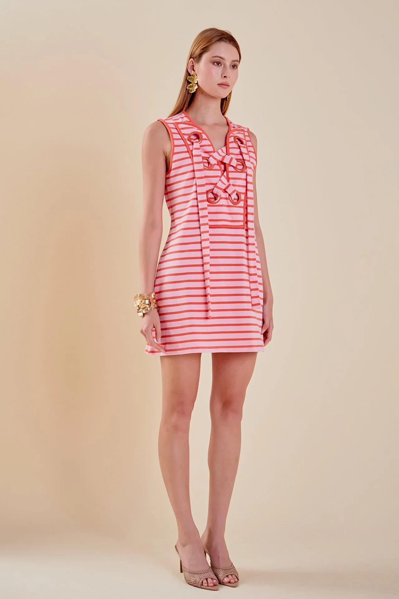 Striped Knit Lace Up Dress