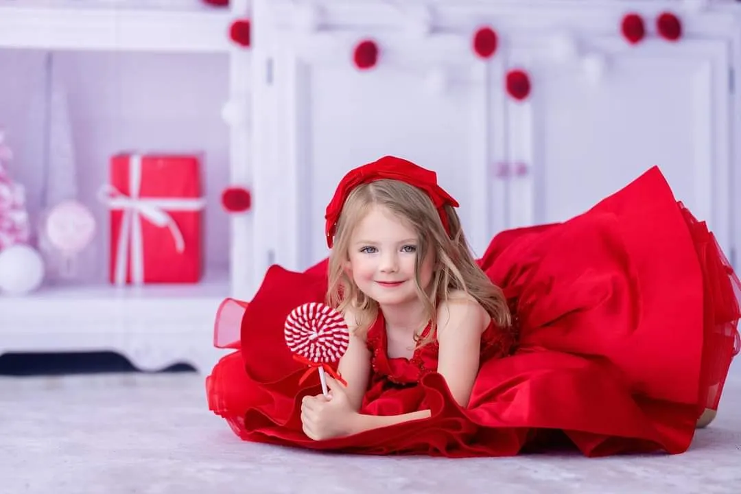 Sweetness Overload- Red Beaded Solid  Petal Length Dress (5 Year - Petite 6 Year)