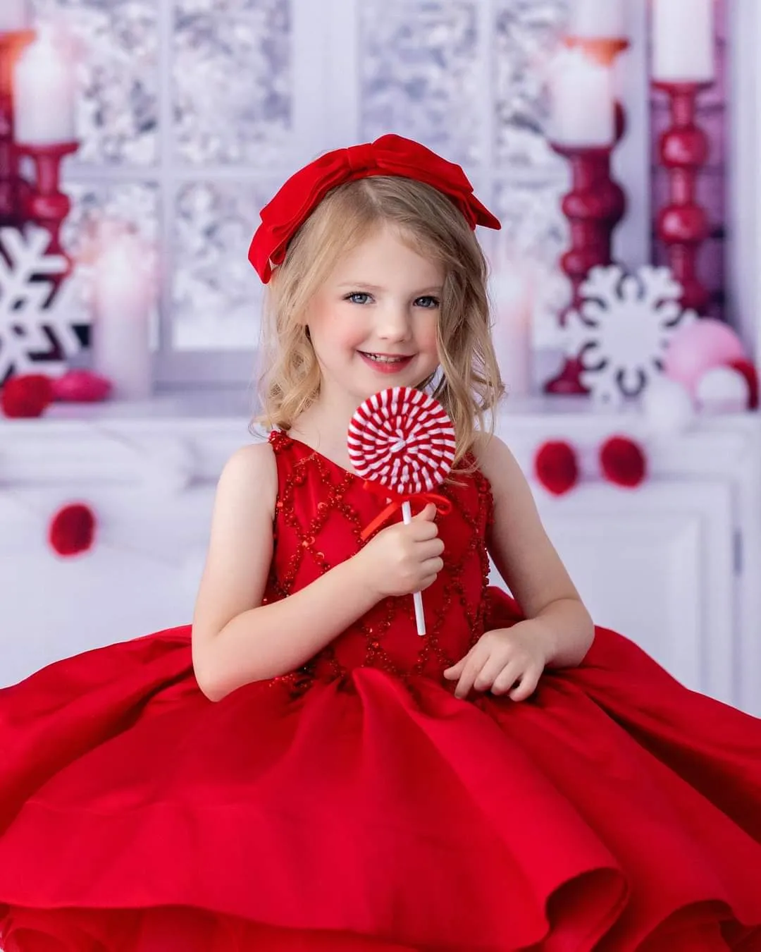 Sweetness Overload- Red Beaded Solid  Petal Length Dress (5 Year - Petite 6 Year)