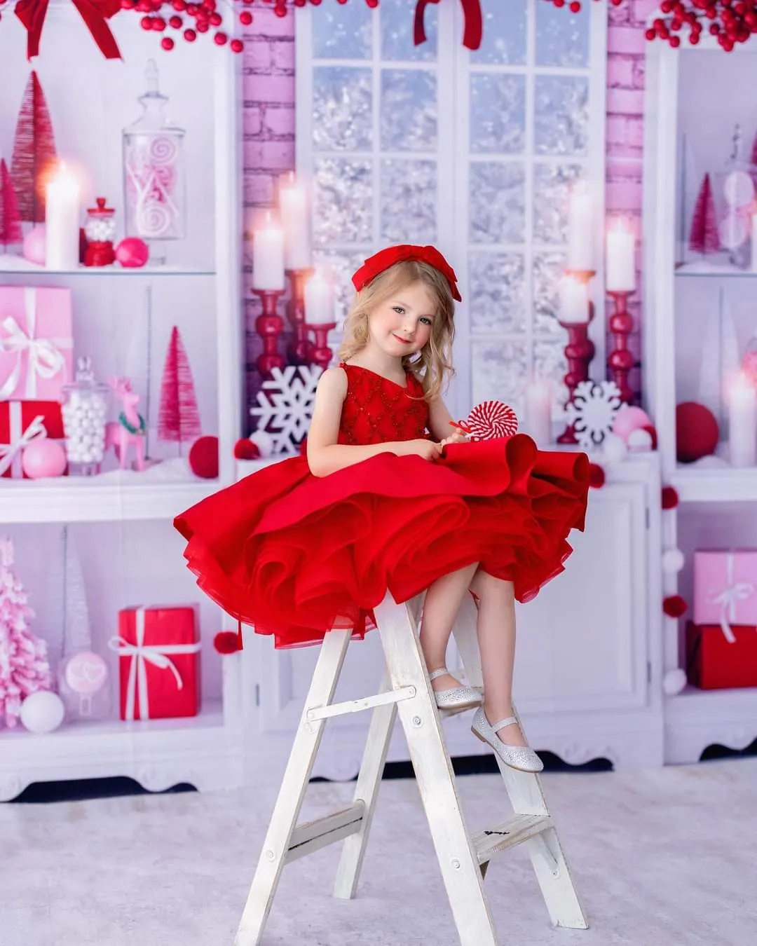 Sweetness Overload- Red Beaded Solid  Petal Length Dress (5 Year - Petite 6 Year)