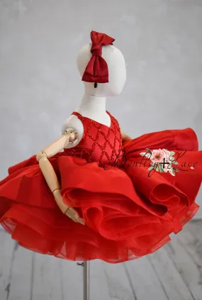 Sweetness Overload- Red Beaded Solid  Petal Length Dress (5 Year - Petite 6 Year)