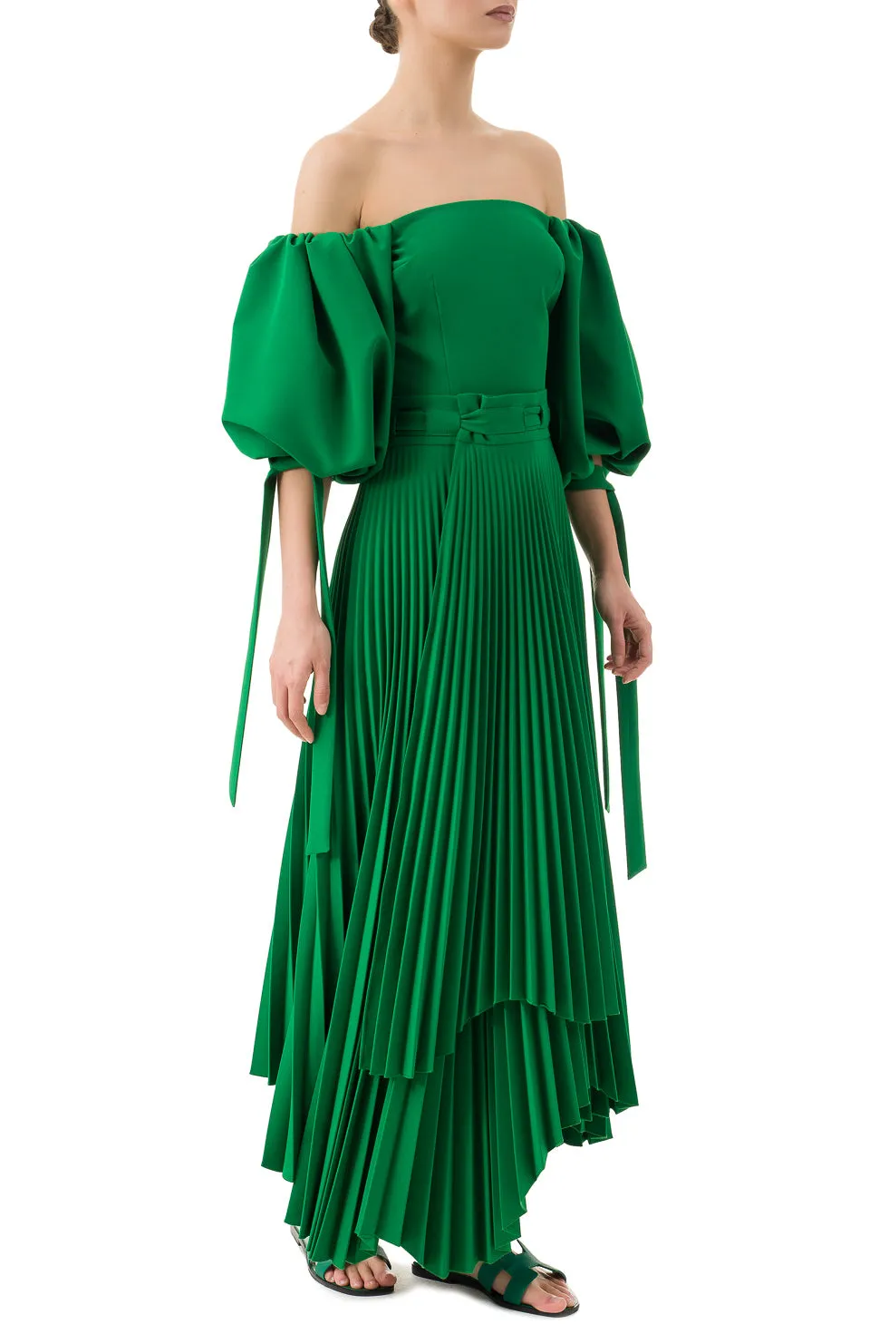 Tammarra Green ASYMMETRIC PLEATED LONG SKIRT