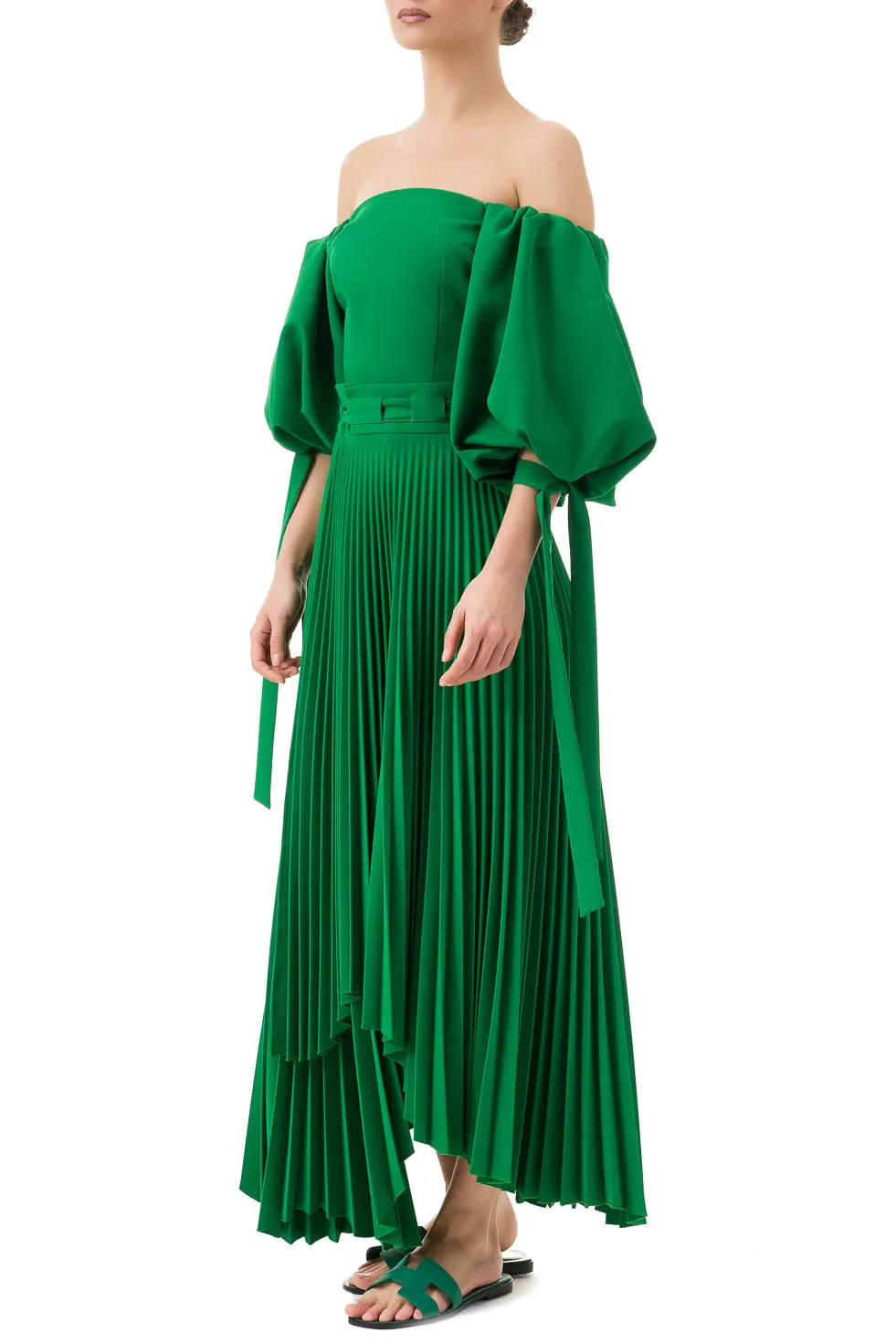 Tammarra Green ASYMMETRIC PLEATED LONG SKIRT