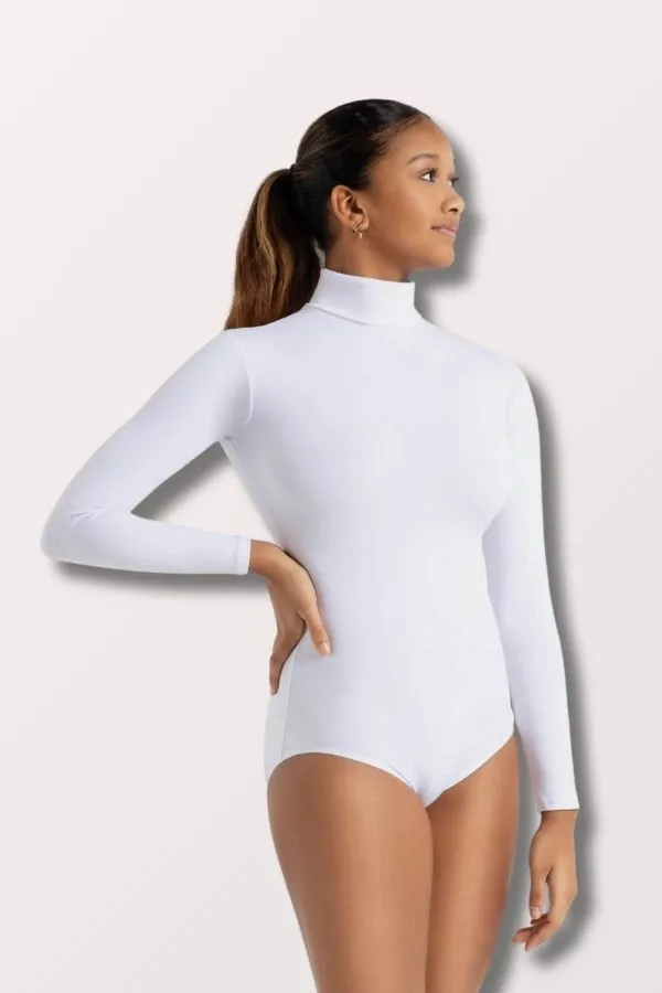 Team Basics Turtleneck Nylon Long Sleeve Leotard - White