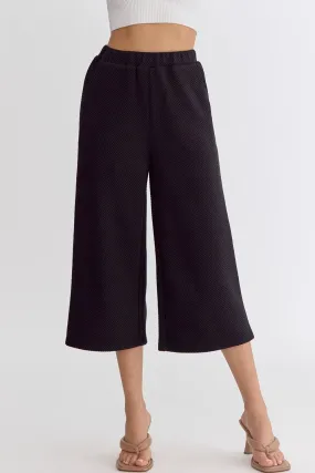 Textured High Waisted Wide Leg Pants w/ Elastic Waistband and Pockets